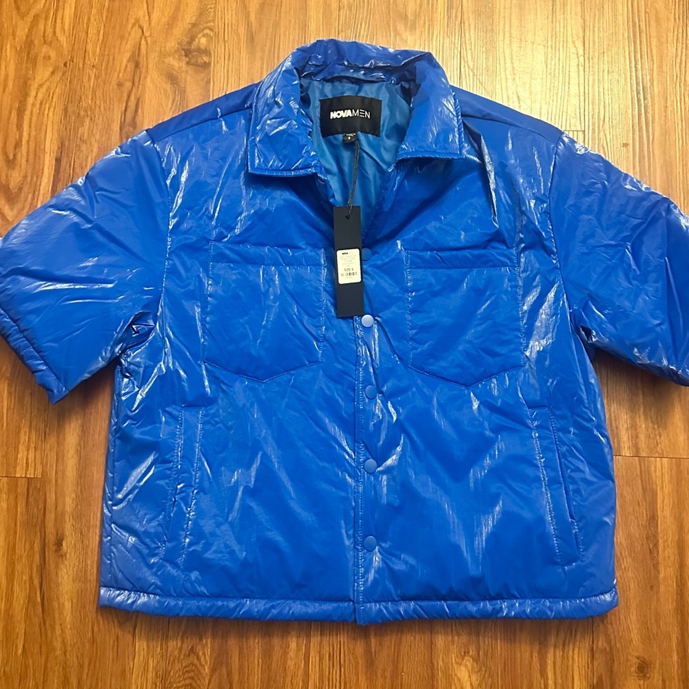 NovaMen Bright Blue Shiny Short-Sleeve Puffer Jacket